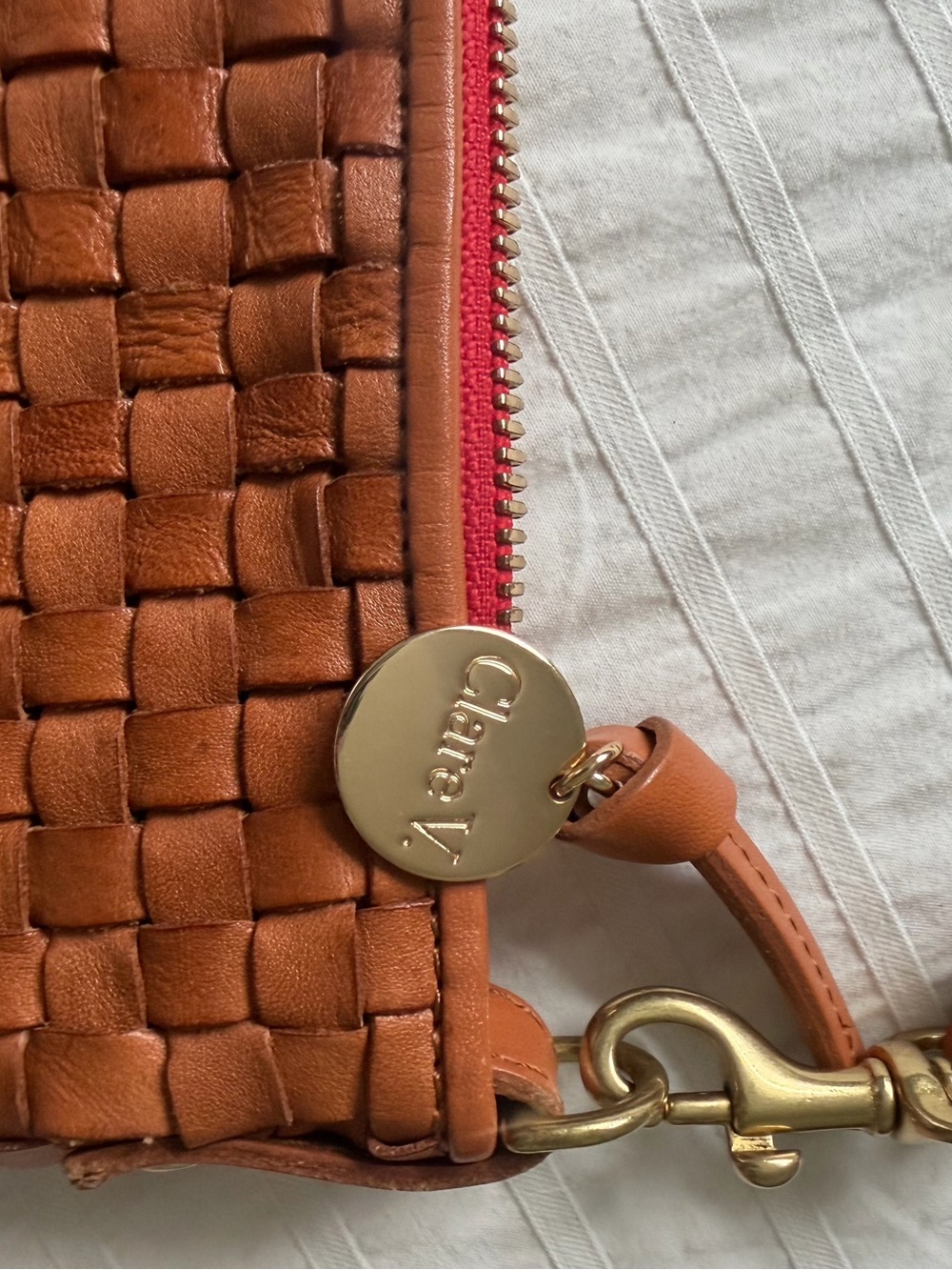 Clare V. Petite Moyen - natural woven checker Leather Crossbody Bag - Picture 9 of 12